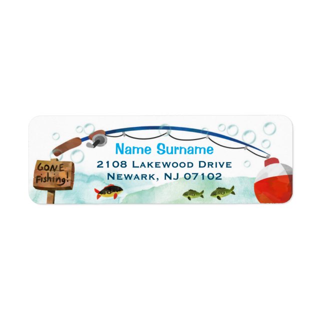 Little fisherman gone fishing themed label (Front)