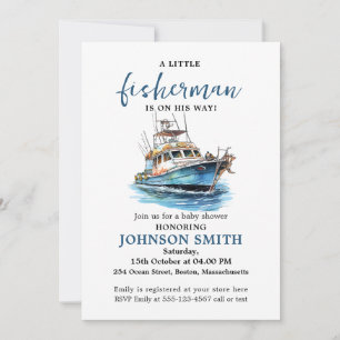 Little Fisherman is On His Way Watercolor Fishing Invitation