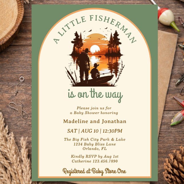 Little Fisherman On the Way Sage Boy Baby Shower Invitation (Creator Uploaded)