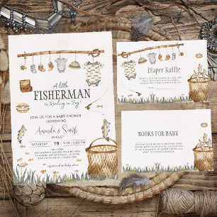 Little Fisherman Watercolor Fishing Baby Shower Invitation