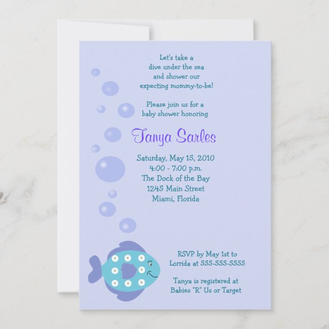 Little Fishy Ocean 5x7 Baby Shower Invitation (Front)