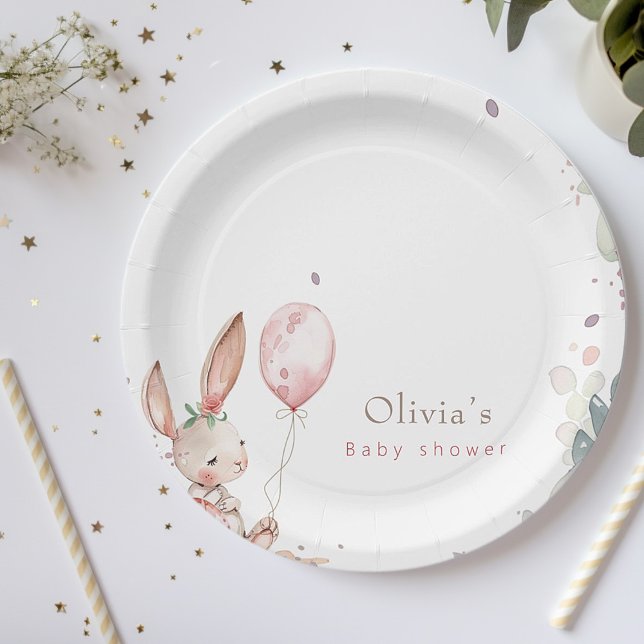 little floral  bunny baby shower  paper plates (Creator Uploaded)