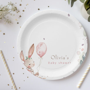 little floral bunny baby shower paper plates