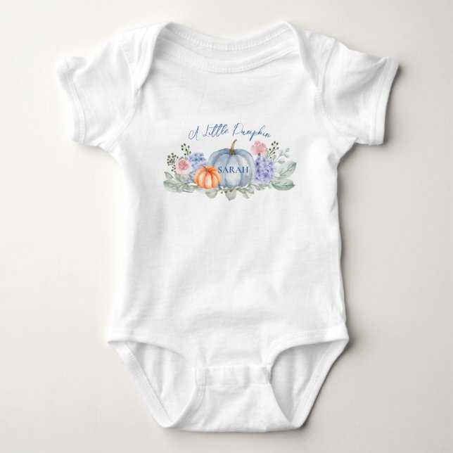 Little Floral Pumpkin Halloween Fall Baby Shower Bodysuit (Front)