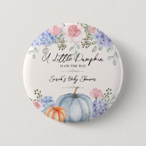 Little Floral Pumpkin Halloween Fall Baby Shower Button