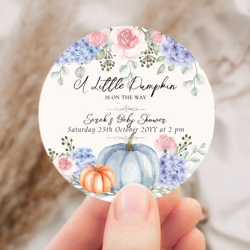 Little Floral Pumpkin Halloween Fall Baby Shower  Classic Round Sticker