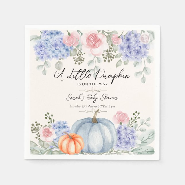 Little Floral Pumpkin Halloween Fall Baby Shower Napkins (Front)