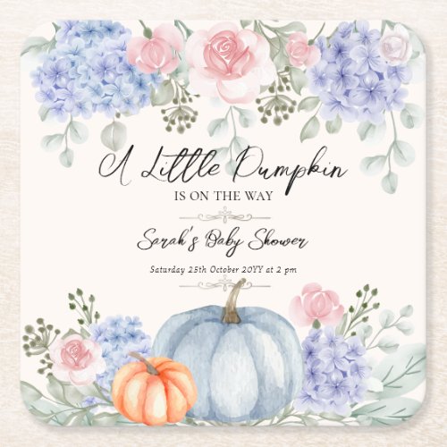 Little Floral Pumpkin Halloween Fall Baby Shower Square Paper Coaster