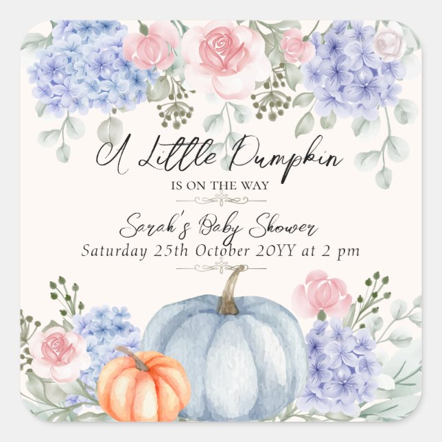 Little Floral Pumpkin Halloween Fall Baby Shower  Square Sticker (Front)