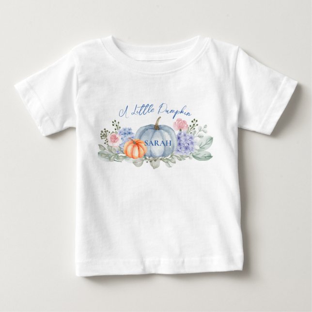 Little Floral Pumpkin Halloween Fall Baby Shower T-Shirt (Front)