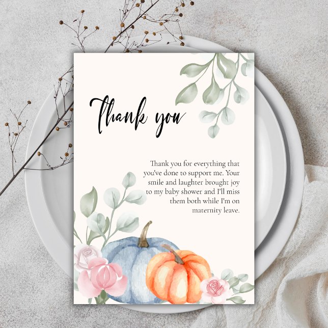 Little Floral Pumpkin Halloween Fall Baby Shower Thank You Card (Little Floral Pumpkin Halloween Fall Baby Shower Thank You Card)