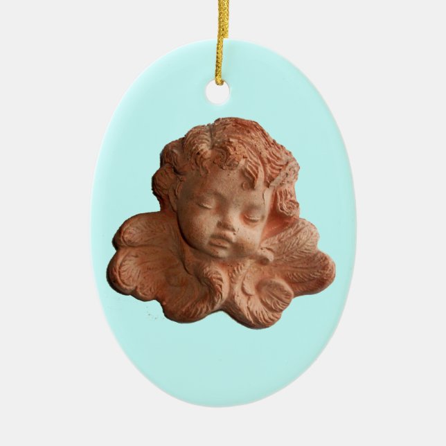 LITTLE FLORENTINE ANGEL Red Ruby Gem Stone Ceramic Ornament (Front)
