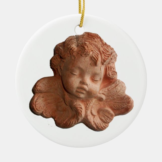 LITTLE FLORENTINE ANGEL Red Ruby Gem Stone Ceramic Ornament (Front)