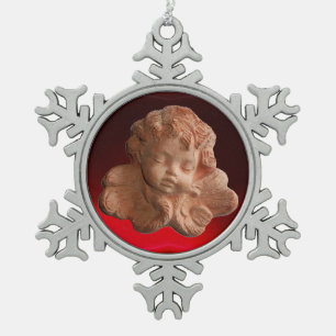 LITTLE FLORENTINE ANGEL Red Ruby Gem Stone Snowflake Pewter Christmas Ornament