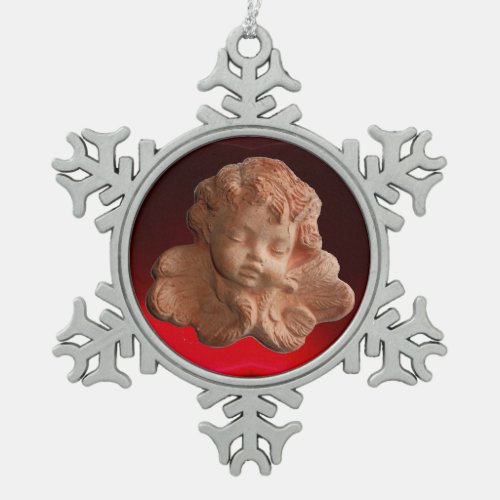 LITTLE FLORENTINE ANGEL Red Ruby Gem Stone Snowflake Pewter Christmas Ornament