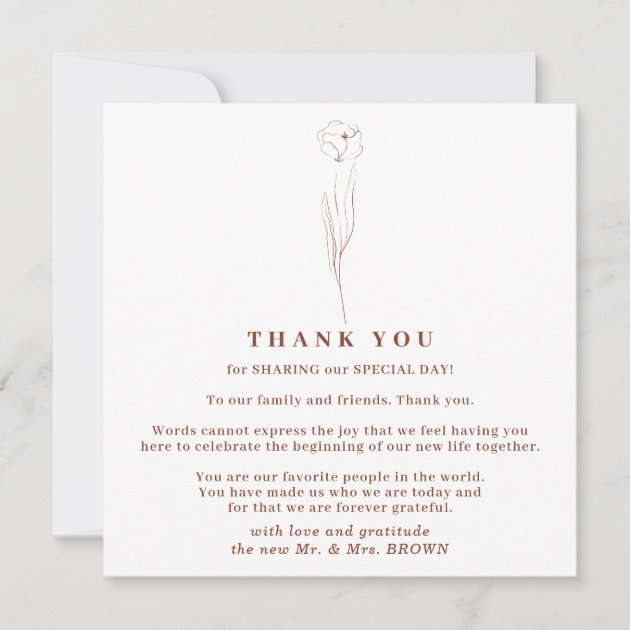 Little Flower Boho Terracotta Indie thank you Invitation