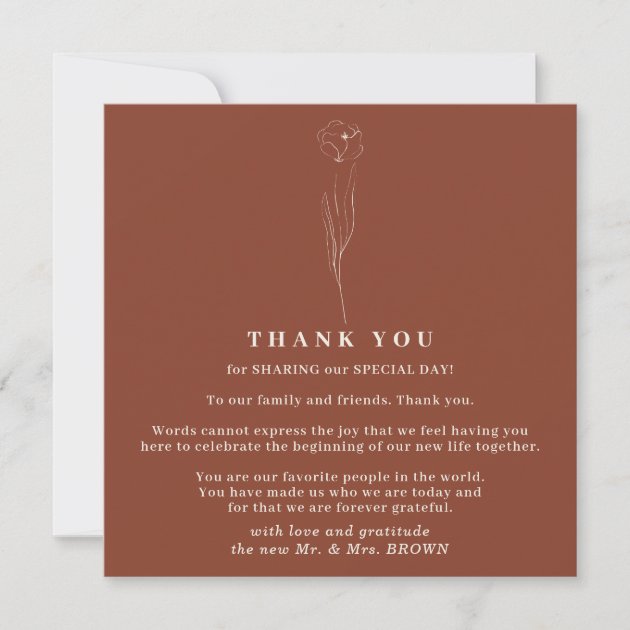 Little Flower Boho Terracotta simple thank you Invitation
