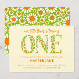 Little Flower Cute Daisy First Birthday Invitation