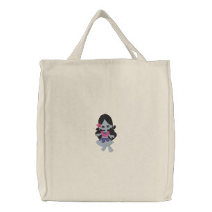 Little Flower Mermaid Girl Design Embroidered Tote Bag