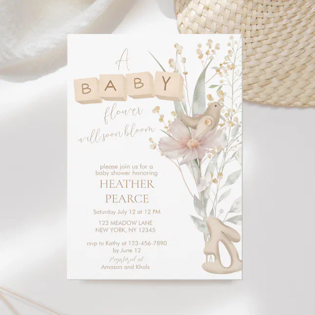 Little Flower Wooden Block Baby Shower Invitation | Zazzle