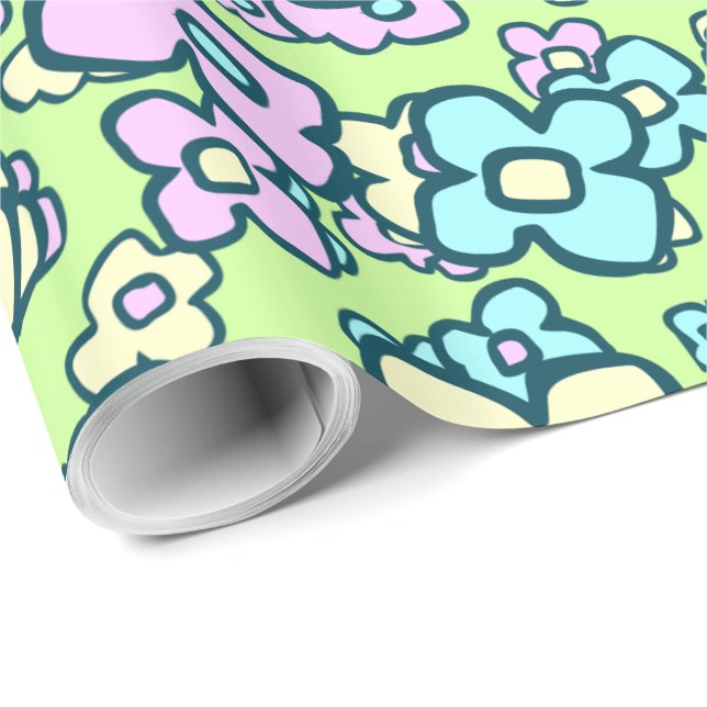 Little Flowers Cheerful Colorful Folk Art Wrapping Wrapping Paper (Roll Corner)