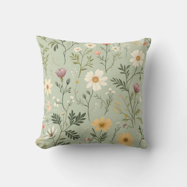 Little Flowers in the Meadow Throw Pillow (Front)