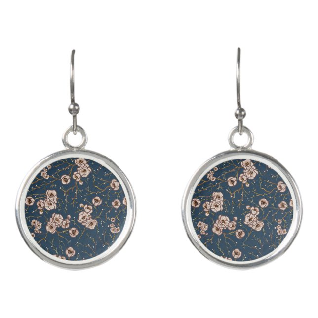 Little flowers light blue pattern earrings (Front)