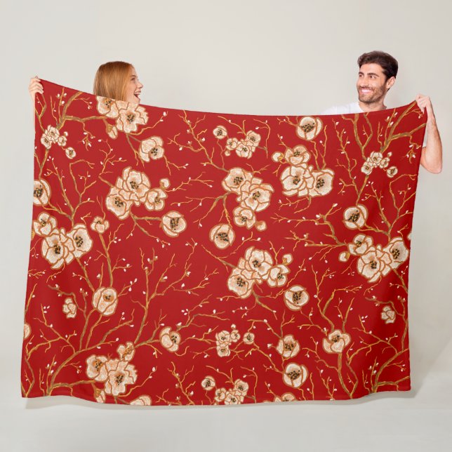 Little flowers on red pattern fleece blanket (In Situ)