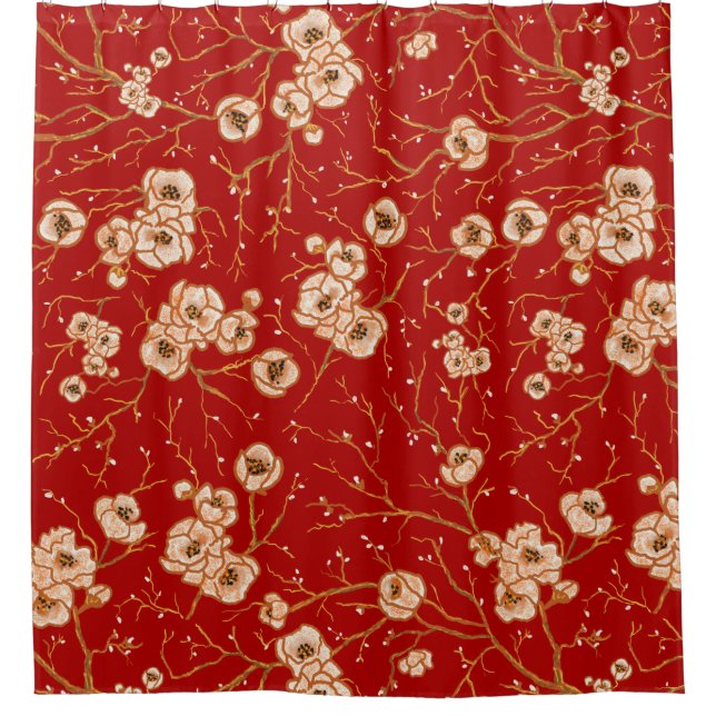 Little flowers on red pattern shower curtain (Front)