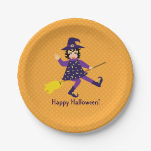 Little flying witch paper plates