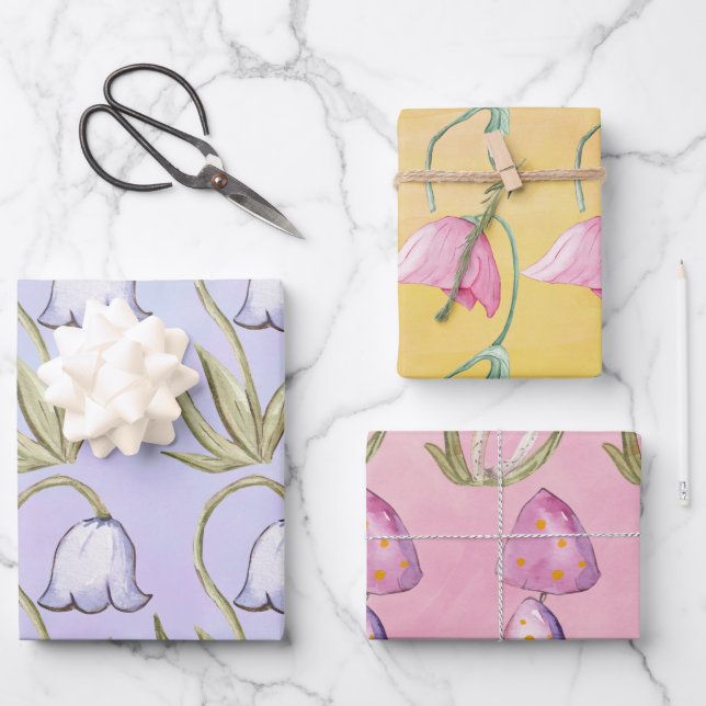Little Folk Pink and Purple Fairies Wrapping Paper (Front)