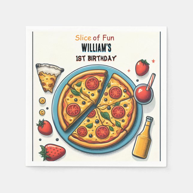 little food boy girl teen pizza first 1st birthday napkins (Front)