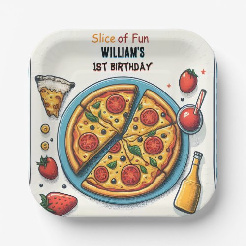 little food boy girl teen pizza first 1st birthday paper plates