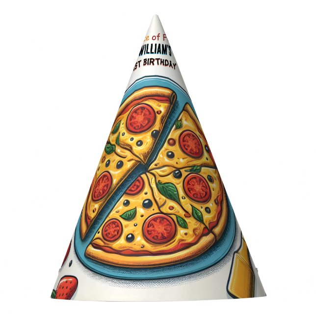 little food boy girl teen pizza first 1st birthday party hat (Front)