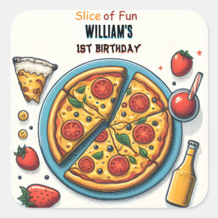 little food boy girl teen pizza first 1st birthday square sticker