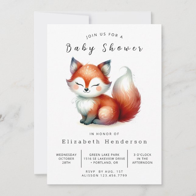Little Forest Explorer Fox Baby Shower Invitation (Front)
