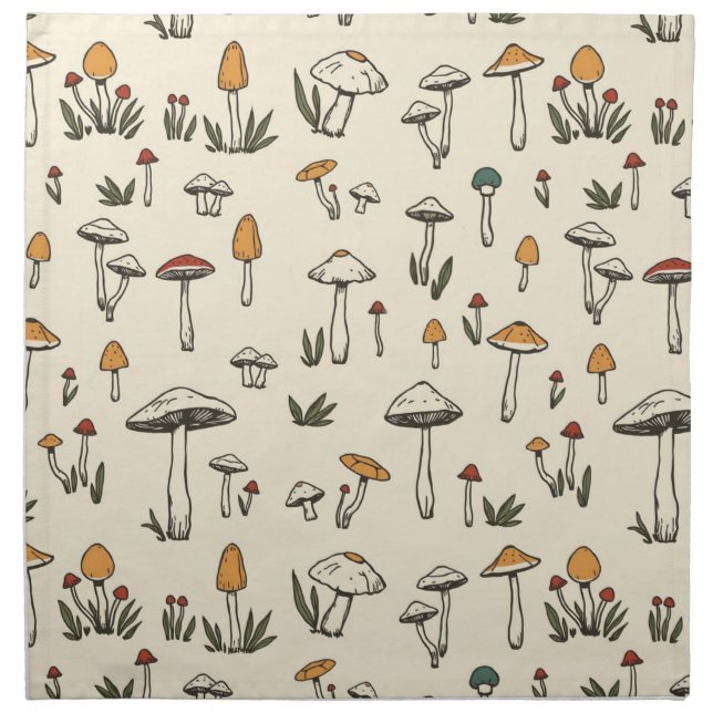 Little Forest Mushrooms on a Beige Background Cloth Napkin (Front)