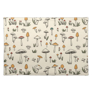 Little Forest Mushrooms on a Beige Background Cloth Placemat
