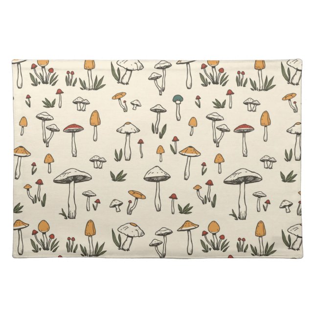 Little Forest Mushrooms on a Beige Background Cloth Placemat (Front)
