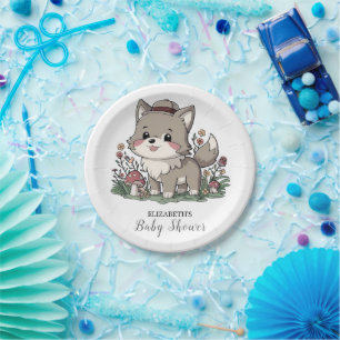 Little Forest Wolf Baby Shower Paper Plates