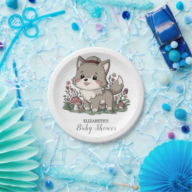 Little Forest Wolf Baby Shower Paper Plates (Party)