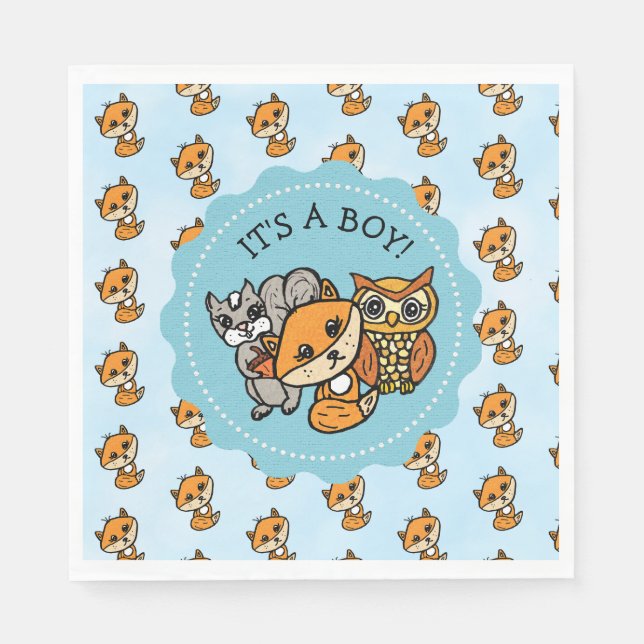 Little Fox and Forest Friends Baby Shower Napkins (Front)