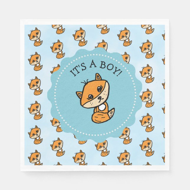 Little Fox and Forest Friends Baby Shower Napkins (Front)