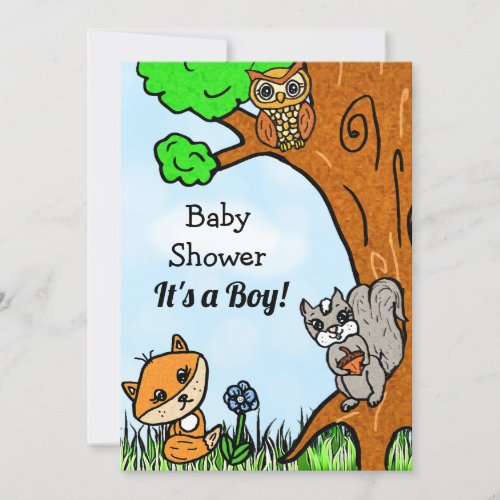 Little Fox and Forest Friends Boys Baby Shower Invitation