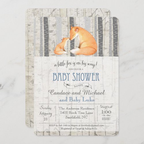 Little Fox Birch Baby Shower Invitation