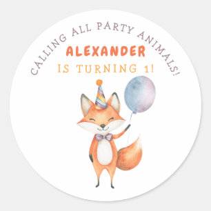 Little Fox Birthday Party Classic Round Sticker