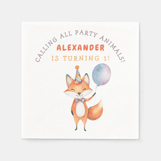 Little Fox Birthday Party Napkins (Front)