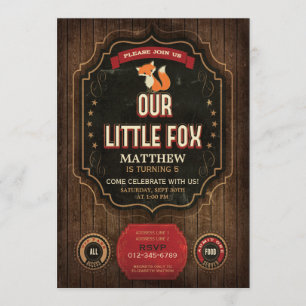 Little Fox Birthday Party Rustic Chalkboard & Wood Invitation