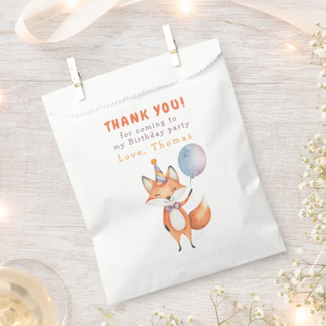 Little Fox Birthday Party Thank you Favor Bag (Clipped)