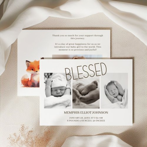 Little Fox Blessed Baby Photo Birth Announcement